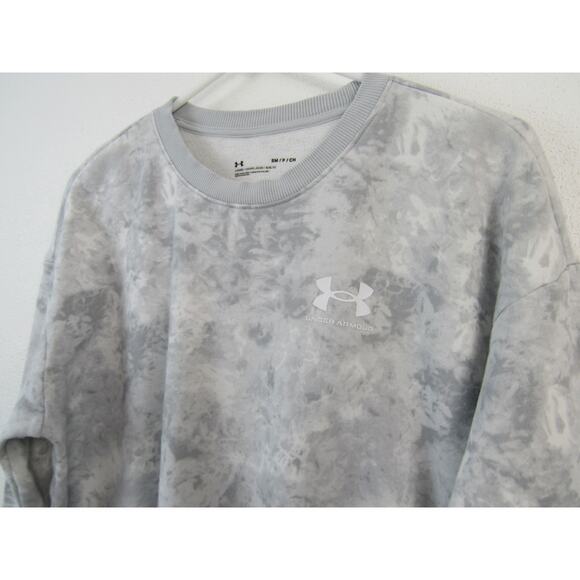 Under Armour Small Rival Fleece Oversized Printed Crew White Gray Tie Dye Camo - Picture 3 of 7